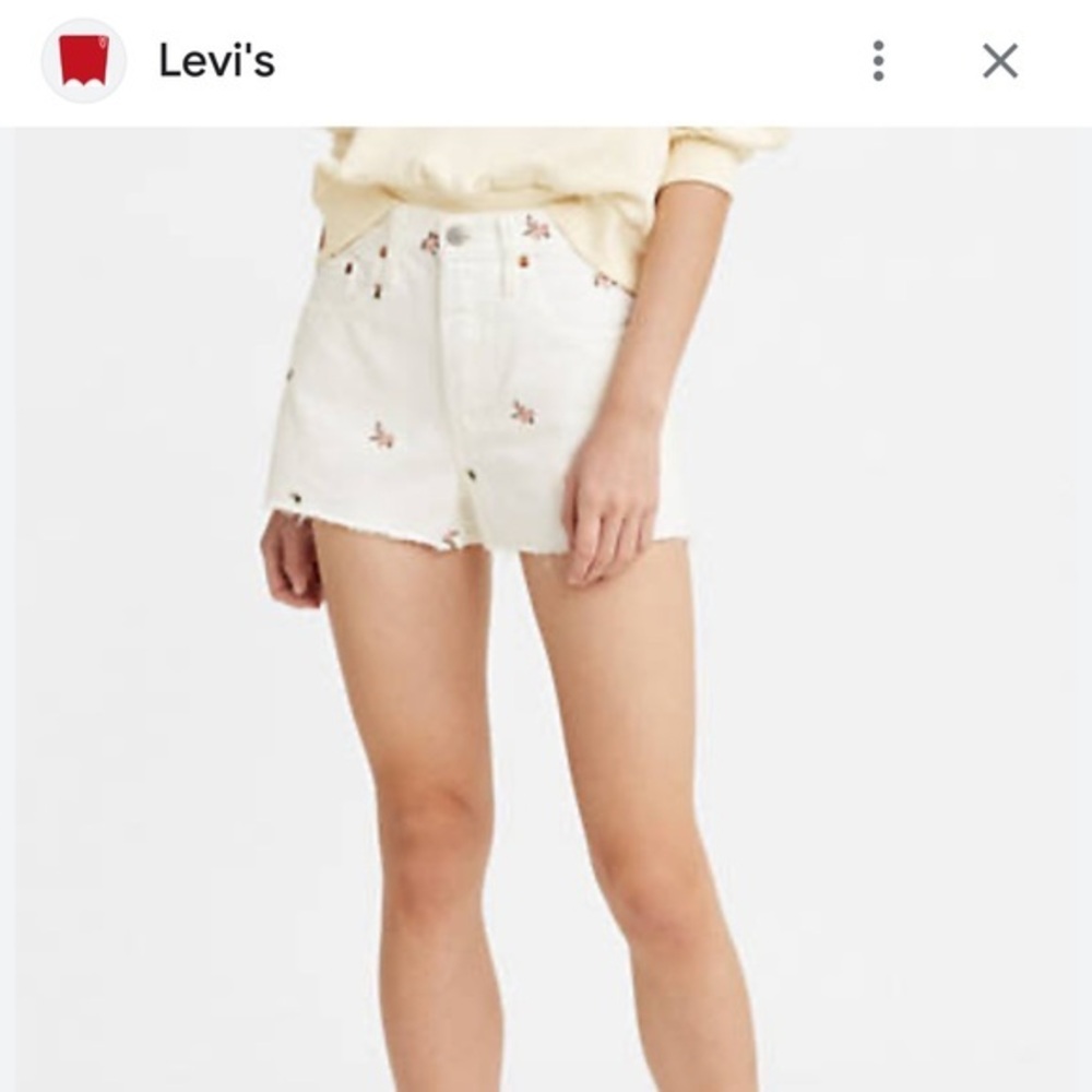 Levis 501 Original White Floral Embroidered mud Rise Cut-Off Shorts